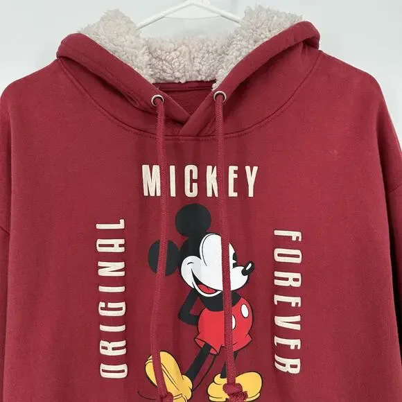 Disney Mickey Mouse Hoodie Mens XL Red Sherpa Lined Classic Pullover Sweatshirt - Picture 3 of 9